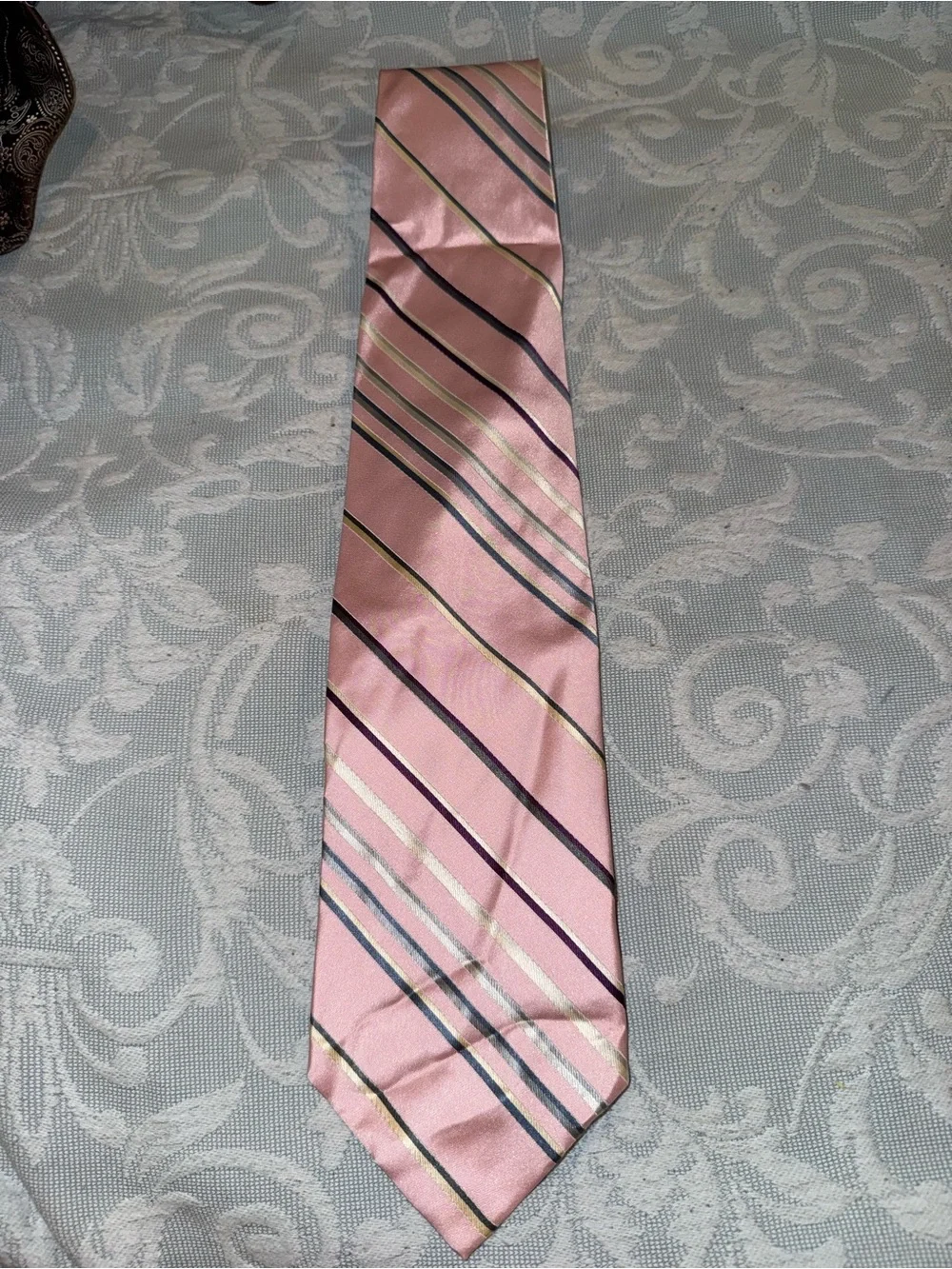 Men's Pink Striped Tie - Unbranded